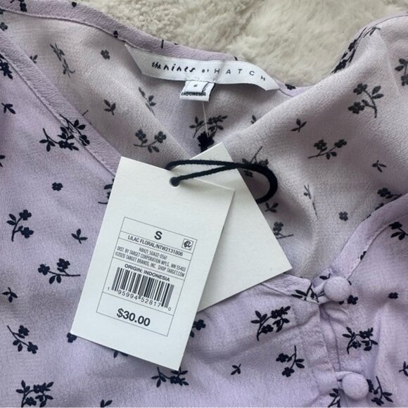 The Nines By Hatch | Lilac Purple Floral Crepe Maternity Blouse | Size Small - Picture 6 of 9